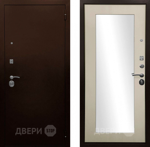 Входная металлическая Дверь Ратибор Оптима 3К зеркало Лиственница беж в Раменском