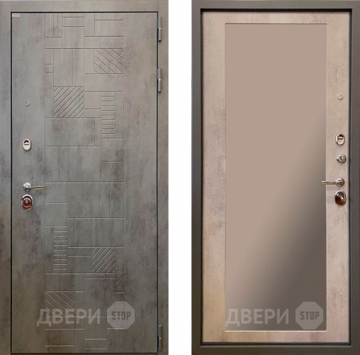 Входная металлическая Дверь Ратибор Тетрис 3К с зеркалом Бетон светлый в Раменском