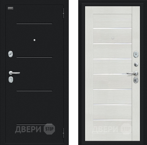 Входная металлическая Дверь Bravo Техно Букле черное/Bianco Veralinga в Раменском