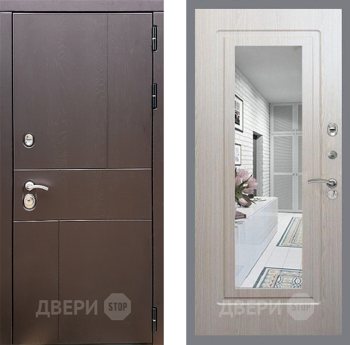 Входная металлическая Дверь Стоп УРБАН Зеркало ФЛ-120 Беленый дуб в Раменском