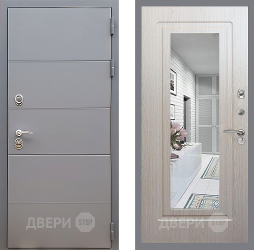 Входная металлическая Дверь Стоп АРТ ГРАФИТ Зеркало ФЛ-120 Беленый дуб в Раменском