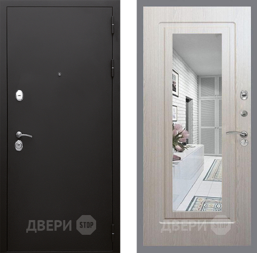 Входная металлическая Дверь Стоп КЛАССИК Шагрень Зеркало ФЛ-120 Беленый дуб в Раменском