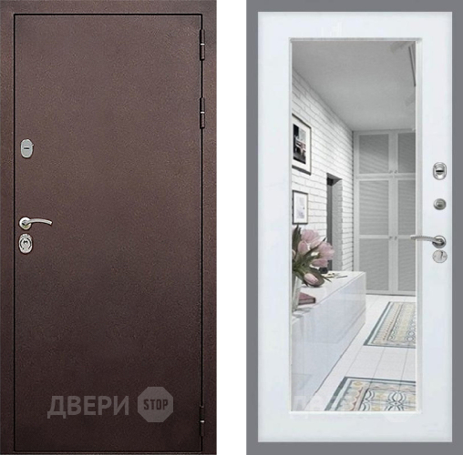 Входная металлическая Дверь Стоп КЛАССИК Медь Зеркало Белый ясень в Раменском