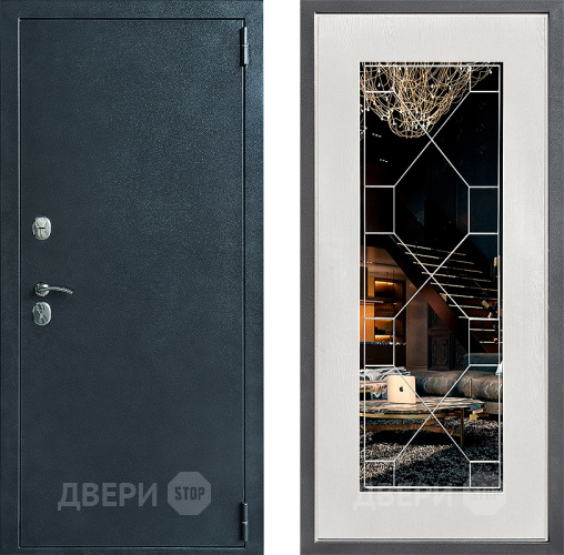 Входная металлическая Дверь Дверной континент ДК-70 Дизайн ФЛ-Тиффани Зеркало Белое дерево в Раменском