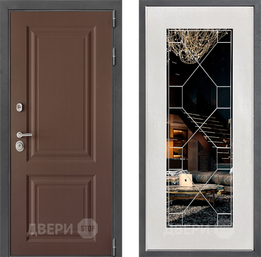 Входная металлическая Дверь Дверной континент ДК-3/729 ФЛ-Тиффани Зеркало Белое дерево в Раменском
