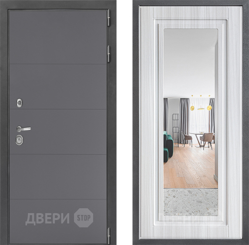 Входная металлическая Дверь Дверной континент ДК-3/649 ФЛЗ Зеркало Сандал белый в Раменском