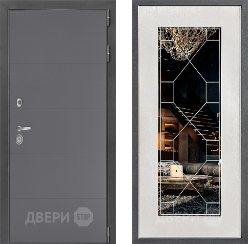 Входная металлическая Дверь Дверной континент ДК-3/649 ФЛ-Тиффани Зеркало Белое дерево в Раменском