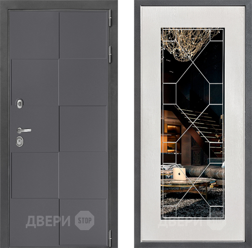 Входная металлическая Дверь Дверной континент ДК-3/606 ФЛ-Тиффани Зеркало Белое дерево в Раменском