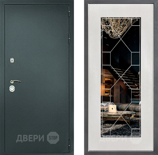 Входная металлическая Дверь Дверной континент Рубикон Серебро Дизайн ФЛ-Тиффани Зеркало Белое дерево в Раменском
