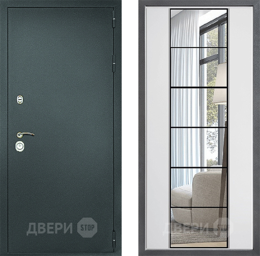 Входная металлическая Дверь Дверной континент Рубикон Серебро Дизайн ФЛЗ-2 Зеркало Белый софт в Раменском