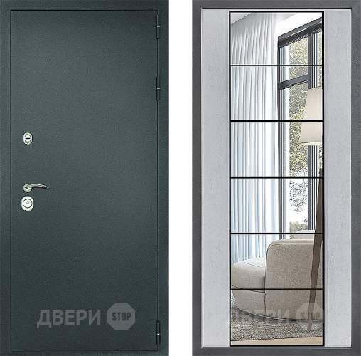 Входная металлическая Дверь Дверной континент Рубикон Серебро Дизайн ФЛЗ-2 Зеркало Бетон светлый в Раменском