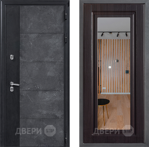 Входная металлическая Дверь Дверной континент ДК-15 Бетон ТЕРМО ФЛЗ Зеркало Венге в Раменском