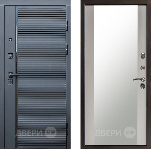 Входная металлическая Дверь Престиж Черная Линия Зеркало Лиственница белая в Раменском