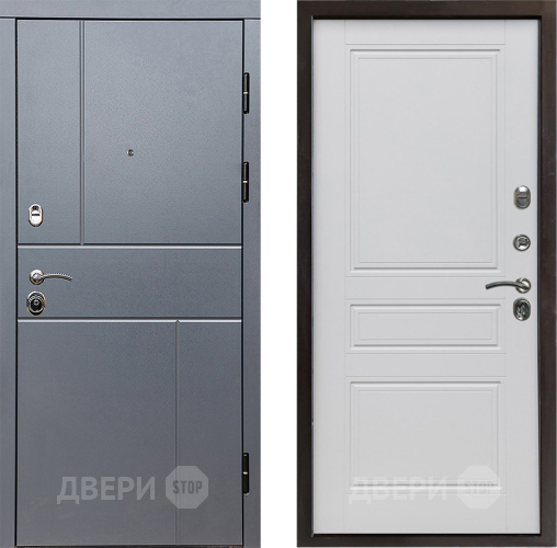 Входная металлическая Дверь Престиж Горизонт Грэй Классика Белый матовый в Раменском