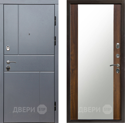 Входная металлическая Дверь Престиж Горизонт Грэй Зеркало Дуб в Раменском