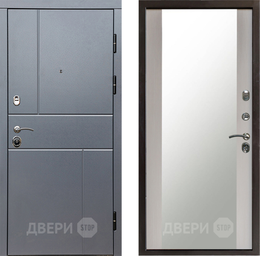 Входная металлическая Дверь Престиж Горизонт Грэй Зеркало Лиственница белая в Раменском