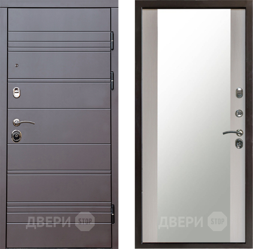 Входная металлическая Дверь Престиж Линия Браун Зеркало Лиственница белая в Раменском