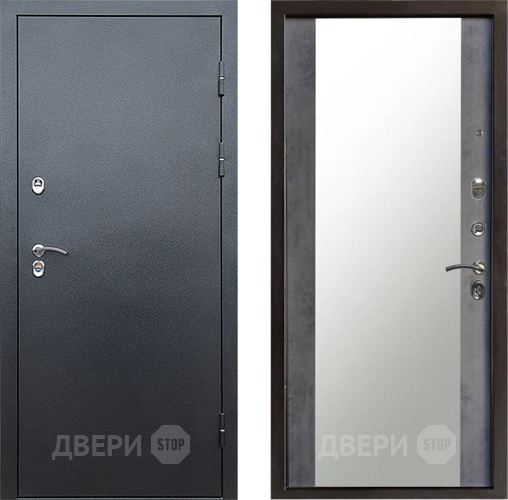 Входная металлическая Дверь Престиж TERMO с терморазрывом Снегирь Серебро Зеркало Бетон темный в Раменском