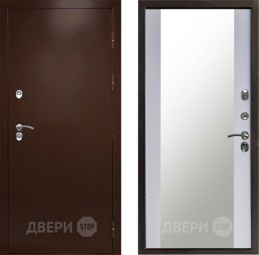 Входная металлическая Дверь Престиж TERMO с терморазрывом Снегирь Медь Зеркало Белый софт в Раменском