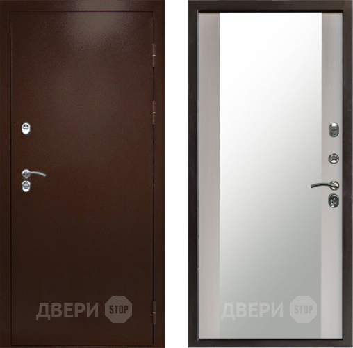 Входная металлическая Дверь Престиж TERMO с терморазрывом Снегирь Медь Зеркало Лиственница белая в Раменском