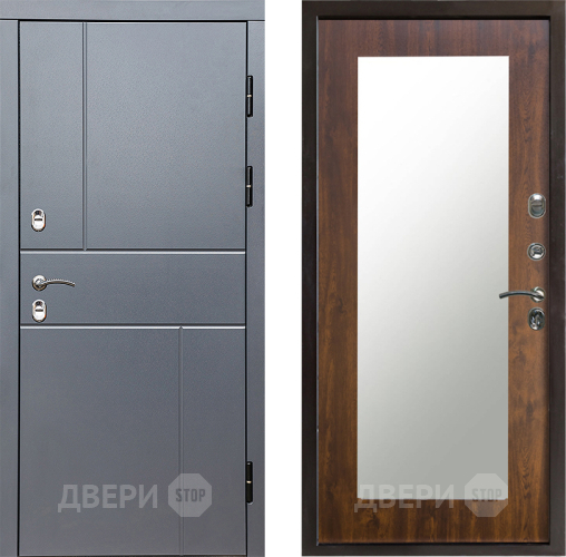 Входная металлическая Дверь Престиж TERMO с терморазрывом Горизонт Грэй Зеркало пастораль Дуб в Раменском