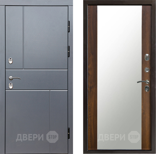 Входная металлическая Дверь Престиж TERMO с терморазрывом Горизонт Грэй Зеркало Дуб в Раменском