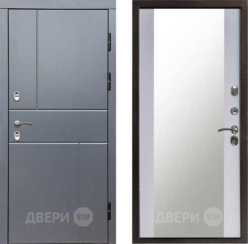 Входная металлическая Дверь Престиж TERMO с терморазрывом Горизонт Грэй Зеркало Белый софт в Раменском