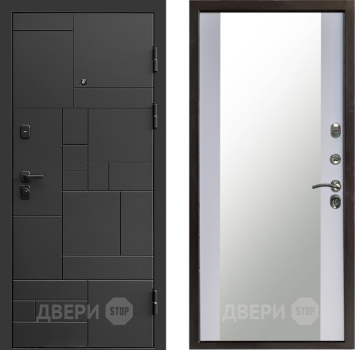 Входная металлическая Дверь Престиж Kvadro Зеркало Белый софт в Раменском