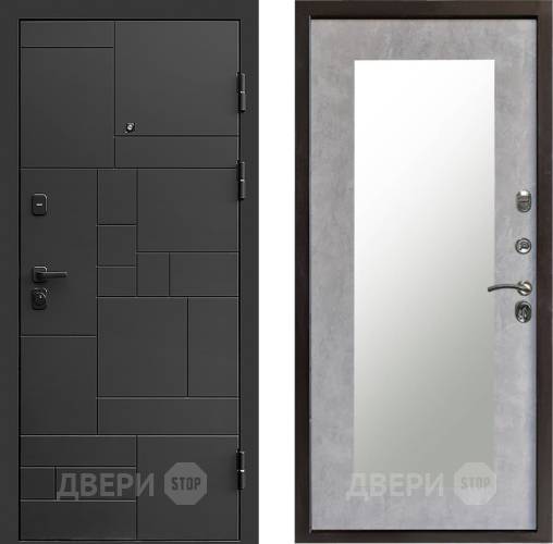 Входная металлическая Дверь Престиж Kvadro Зеркло Пастораль Бетон светлый в Раменском