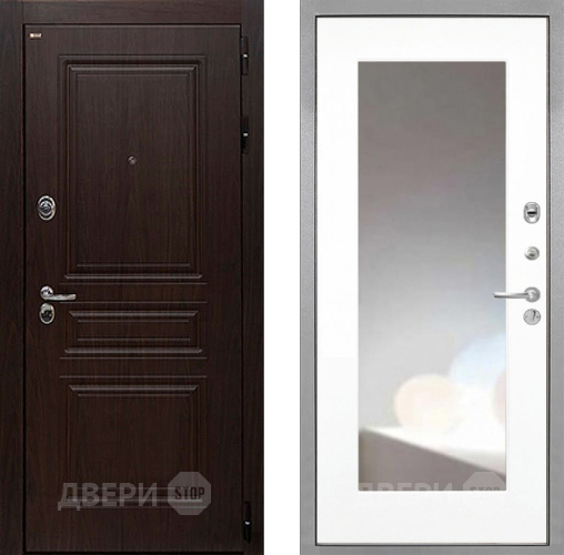 Входная металлическая Дверь Интекрон (INTECRON) Брайтон Тиковое Дерево ФЛЗ-120-М Зеркало Белый матовый в Раменском