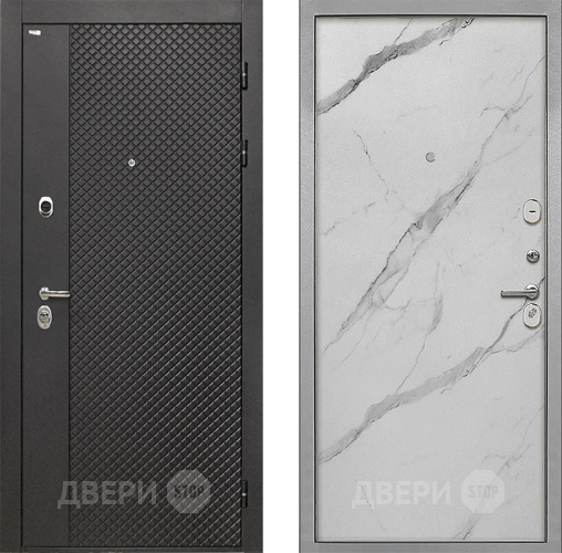 Входная металлическая Дверь Интекрон (INTECRON) Олимпия Black 4К Гладкая Мрамор натуральный арктик в Раменском
