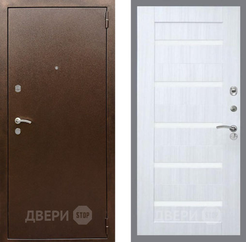 Входная металлическая Дверь Рекс (REX) 1А Медный Антик СБ-14 стекло белое Сандал белый в Раменском