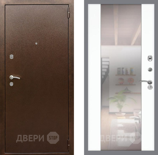 Входная металлическая Дверь Рекс (REX) 1А Медный Антик СБ-16 Зеркало Силк Сноу в Раменском