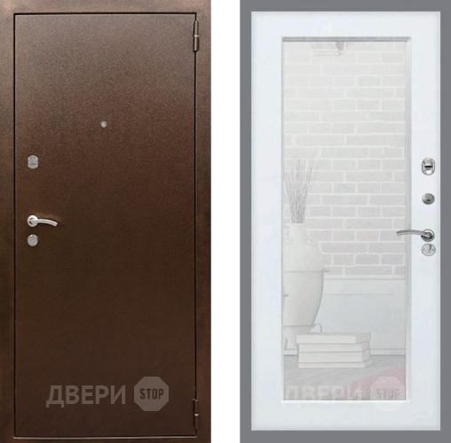 Входная металлическая Дверь Рекс (REX) 1А Медный Антик Зеркало Пастораль Белый ясень в Раменском