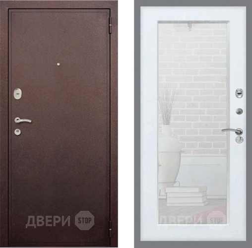 Входная металлическая Дверь Рекс (REX) 2 Медный Антик Зеркало Пастораль Белый ясень в Раменском