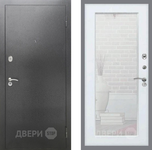 Дверь Рекс (REX) 2А Серебро Антик Зеркало Пастораль Белый ясень в Раменском