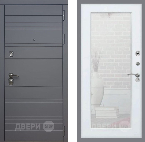Входная металлическая Дверь Рекс (REX) 14 силк титан Зеркало Пастораль Белый ясень в Раменском