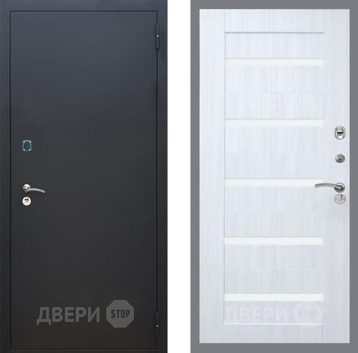 Входная металлическая Дверь Рекс (REX) 1A Черный Муар СБ-14 стекло белое Сандал белый в Раменском
