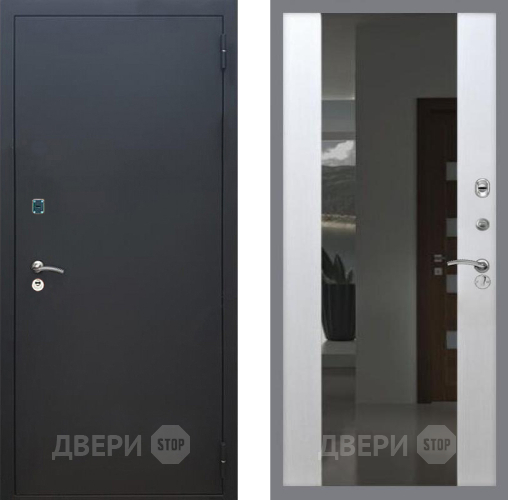 Входная металлическая Дверь Рекс (REX) 1A Черный Муар СБ-16 с Зеркалом Лиственница беж в Раменском