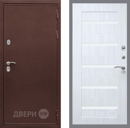 Входная металлическая Дверь Рекс (REX) 5 металл 3 мм СБ-14 стекло белое Сандал белый в Раменском