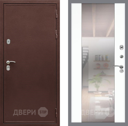 Входная металлическая Дверь Рекс (REX) 5 металл 3 мм СБ-16 Зеркало Силк Сноу в Раменском